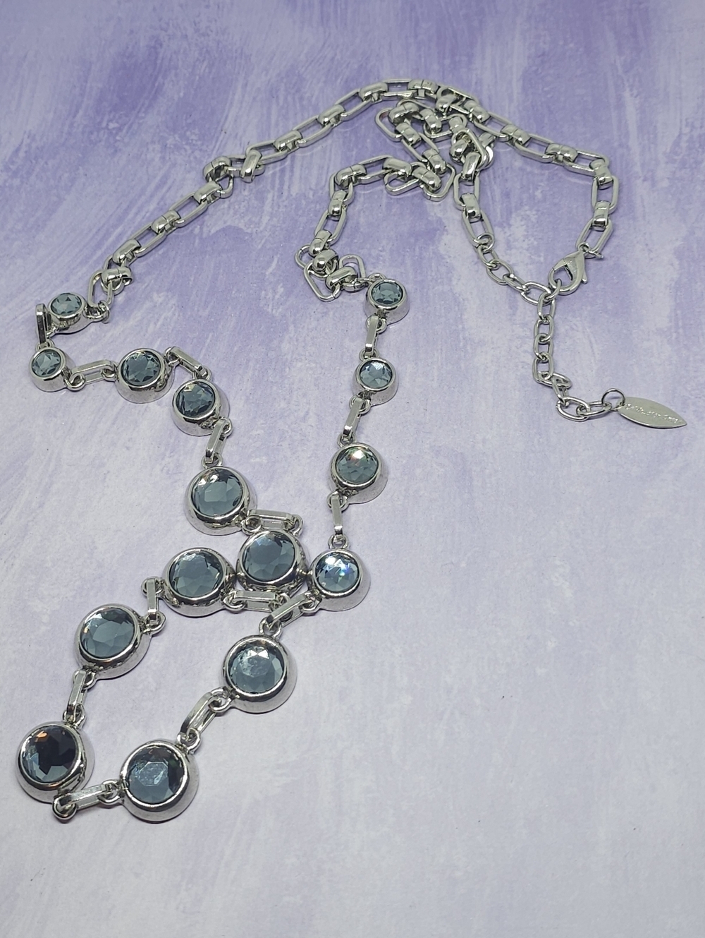 Coldwater Creek Silvertone Chain Necklace Bezel-set Blue Glass Cabochons